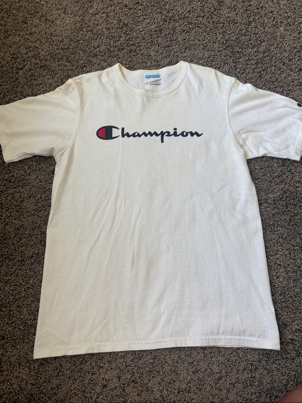 Champion Cream Tee with Navy and Red Logo